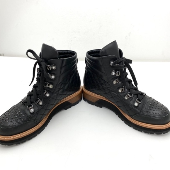 Am AImeini Studded Lace up Lambskin Leather Biker Boot in Black - Picture 6 of 12